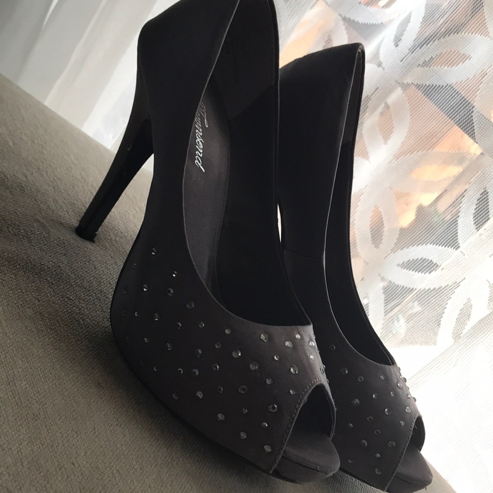 Grey peep toe platform heels